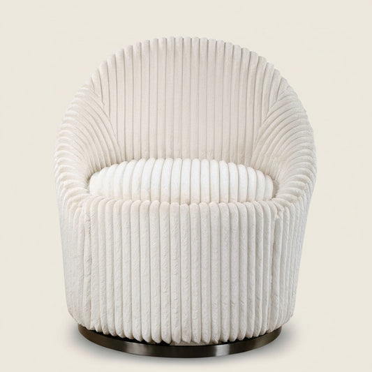 MINKA FLUTED IVORY SHERPA CHENILLE SWIVEL CHAIR