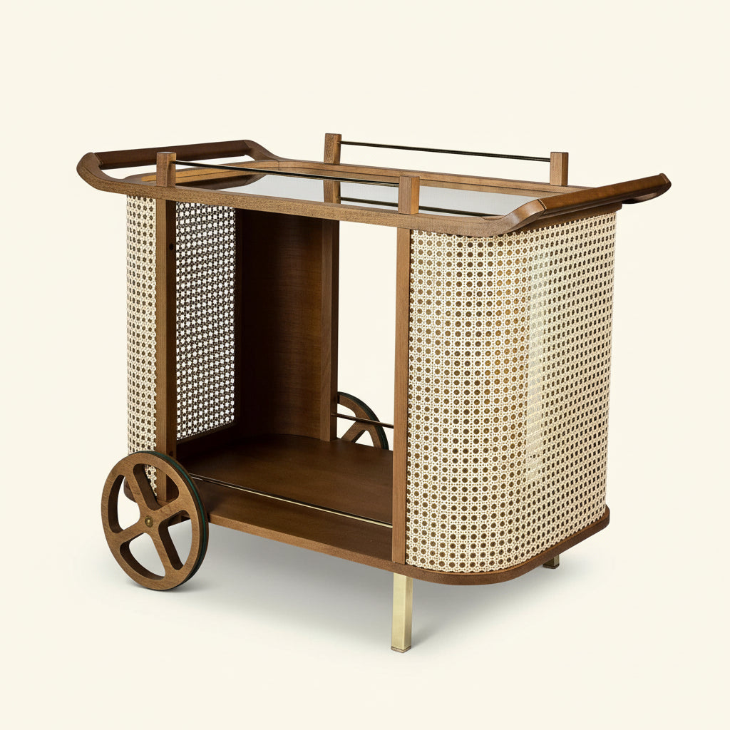 MODERN BRAZILIAN DINDA SOLID TAUARI WOOD BAR CART