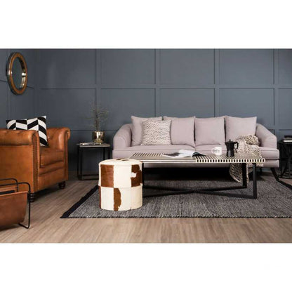 Bone Inlay Rectangle Coffee Table with Stripe Design With Iron Legs