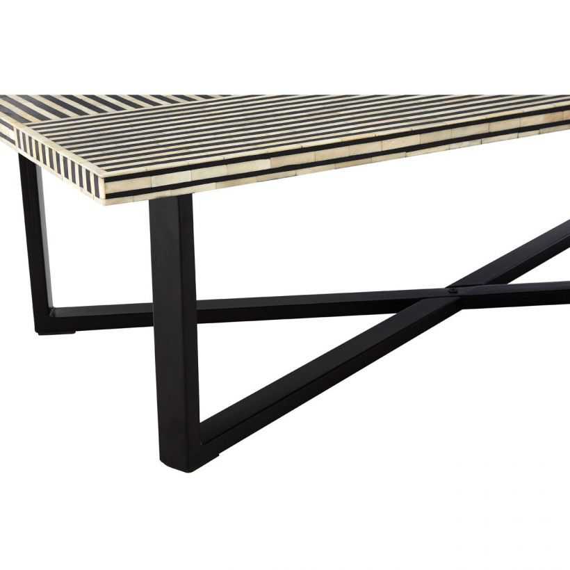 Bone Inlay Rectangle Coffee Table with Stripe Design With Iron Legs