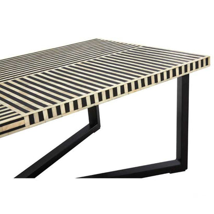 Bone Inlay Rectangle Coffee Table with Stripe Design With Iron Legs