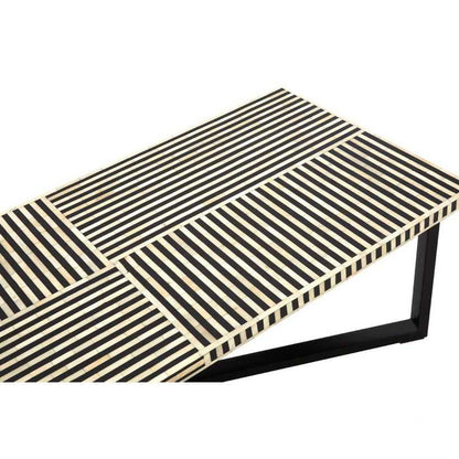 Bone Inlay Rectangle Coffee Table with Stripe Design With Iron Legs