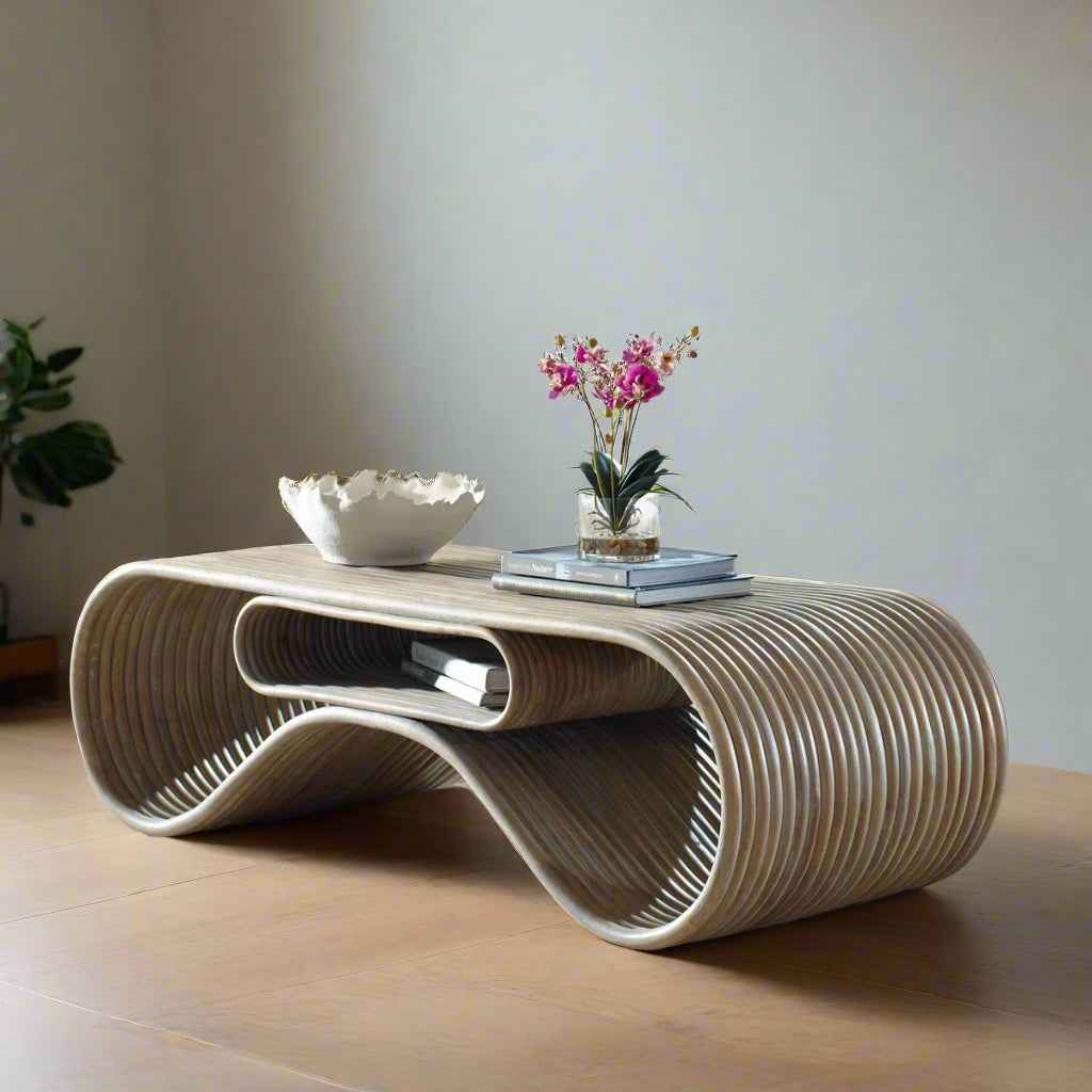 MONTROSE WHITEWASH RATTAN POLE COFFEE TABLE