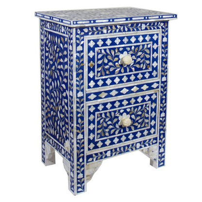 Mother of Pearl Inlay Floral Design With 2 Drawers Bedside Table , Mother of Pearl Inlay Floral Design Nightstand Table , Mother of Pearl Inlay Storage, Bedroom Furniture