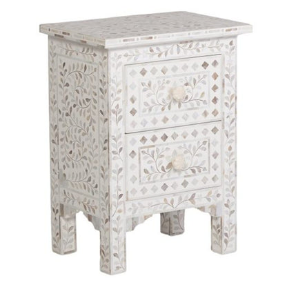 Mother of Pearl Inlay Floral Design With 2 Drawers Bedside Table , Mother of Pearl Inlay Floral Design Nightstand Table , Mother of Pearl Inlay Storage, Bedroom Furniture