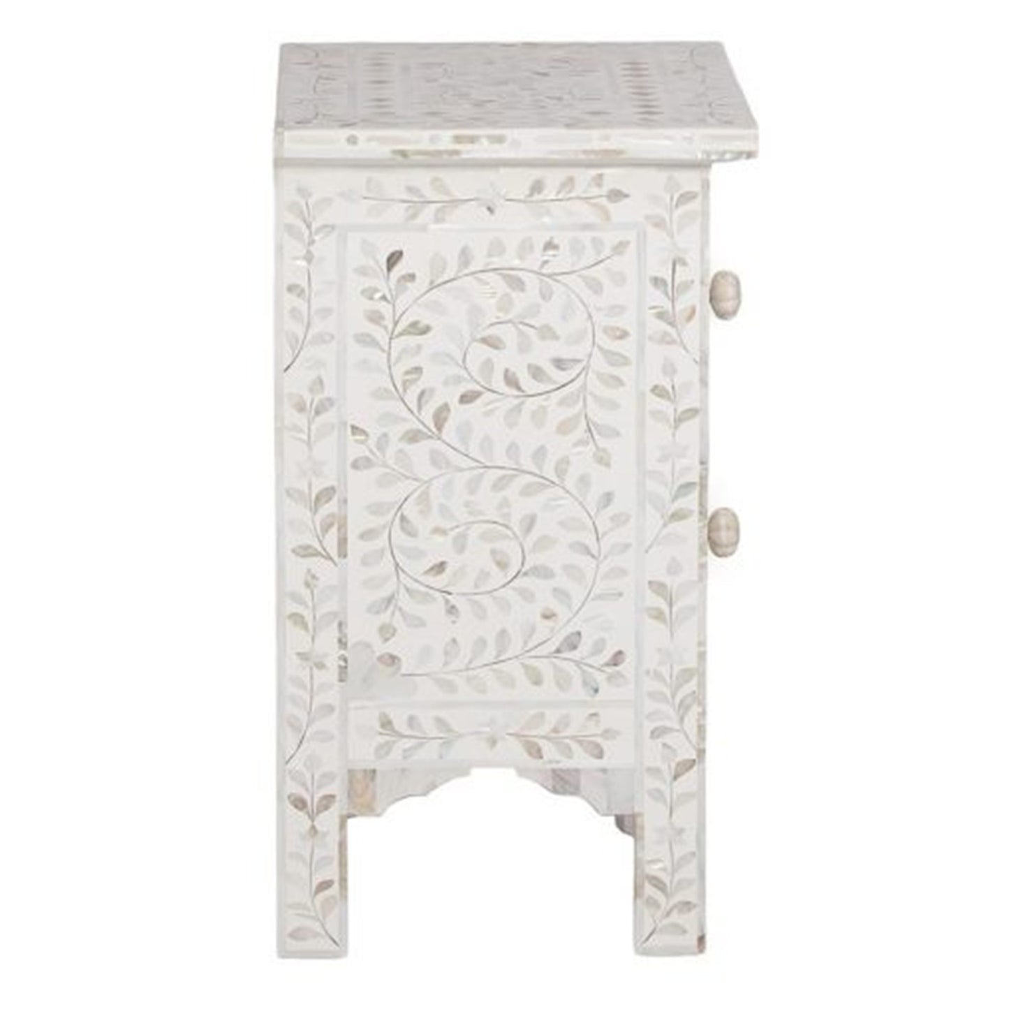 Mother of Pearl Inlay Floral Design With 2 Drawers Bedside Table , Mother of Pearl Inlay Floral Design Nightstand Table , Mother of Pearl Inlay Storage, Bedroom Furniture