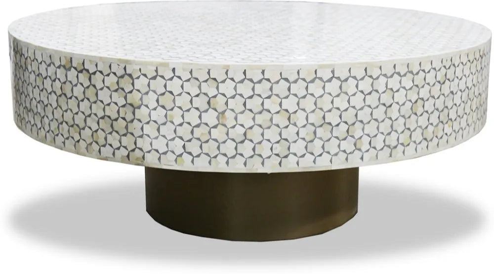 Bone Inlay Round Coffee Table for Home Centre Table by Hansa Handicraft