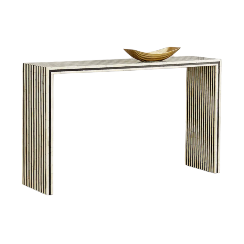 Handmade Bone Inlay Console Table Black and White Stripe Design | Unique Exotic Design for Entryway, Living Room, and Dining Room Decor