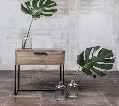 NOAH LARGE (BED)SIDE TABLE / RECYCLED TEAK + BLACK FRAME