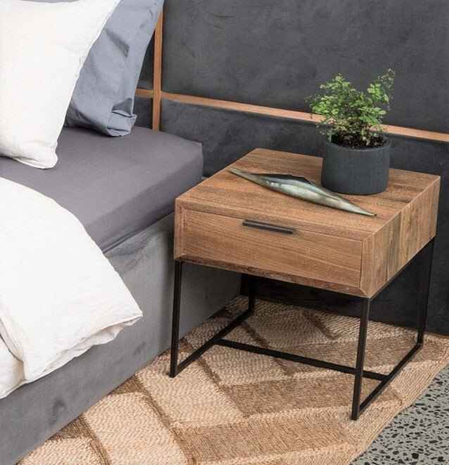NOAH LARGE (BED)SIDE TABLE / RECYCLED TEAK + BLACK FRAME