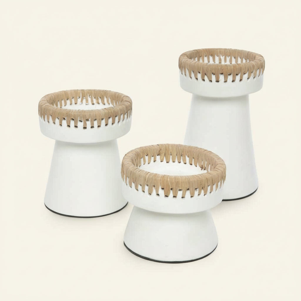 NOMAD CANDLE HOLDER | WHITE + NATURAL | 3 SIZES