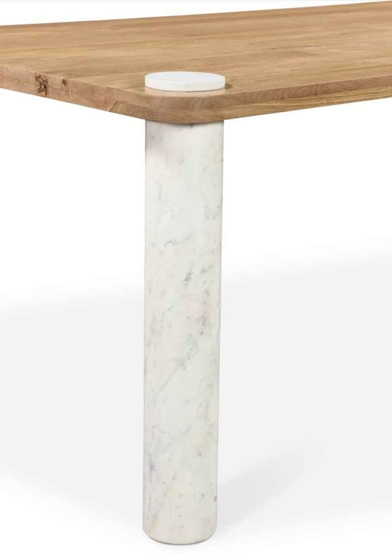 NORDIC NATURAL OAK + MARBLE POST DINING TABLE