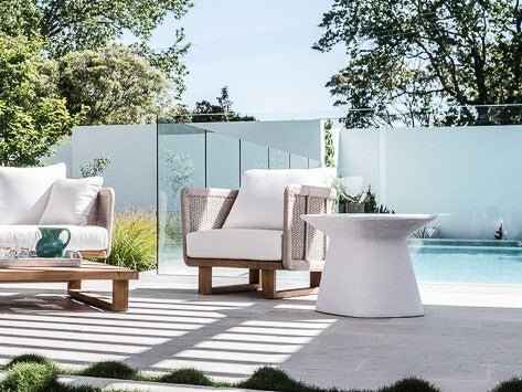 NORFOLK STONE SIDE TABLE + STOOL / BLACK (INDOOR-OUTDOOR)