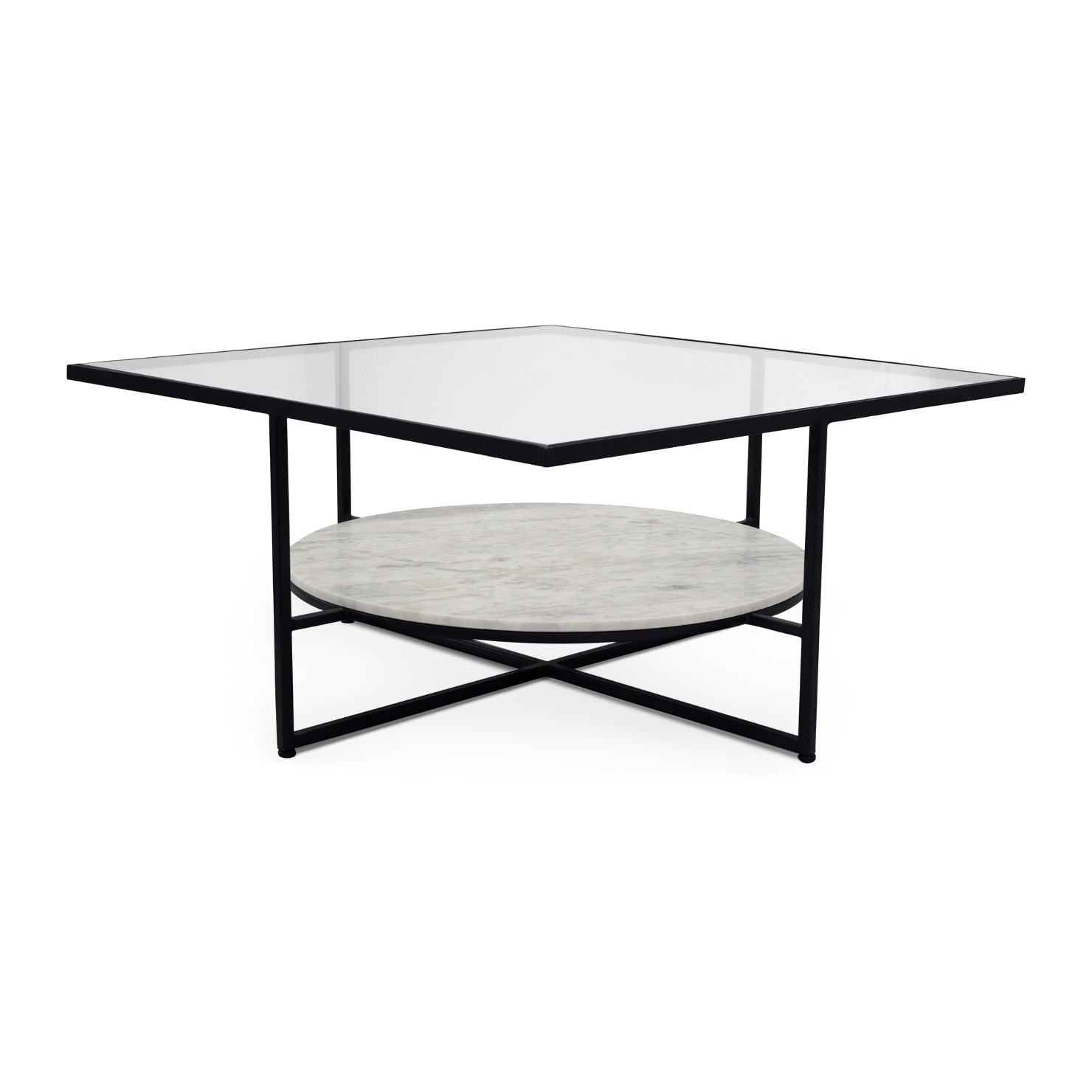 NOVA GLASS TOP + MARBLE SHELF COFFEE TABLE