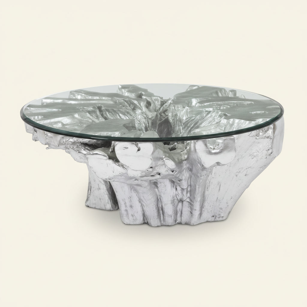 OTIS ROOT COFFEE TABLE GLASS SILVER LEAF
