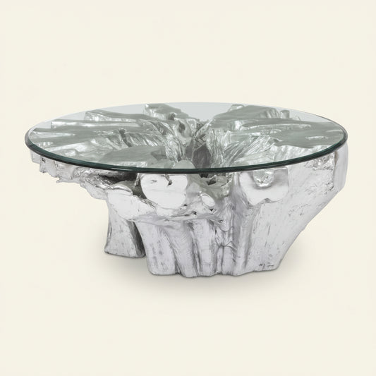 OTIS ROOT COFFEE TABLE GLASS SILVER LEAF