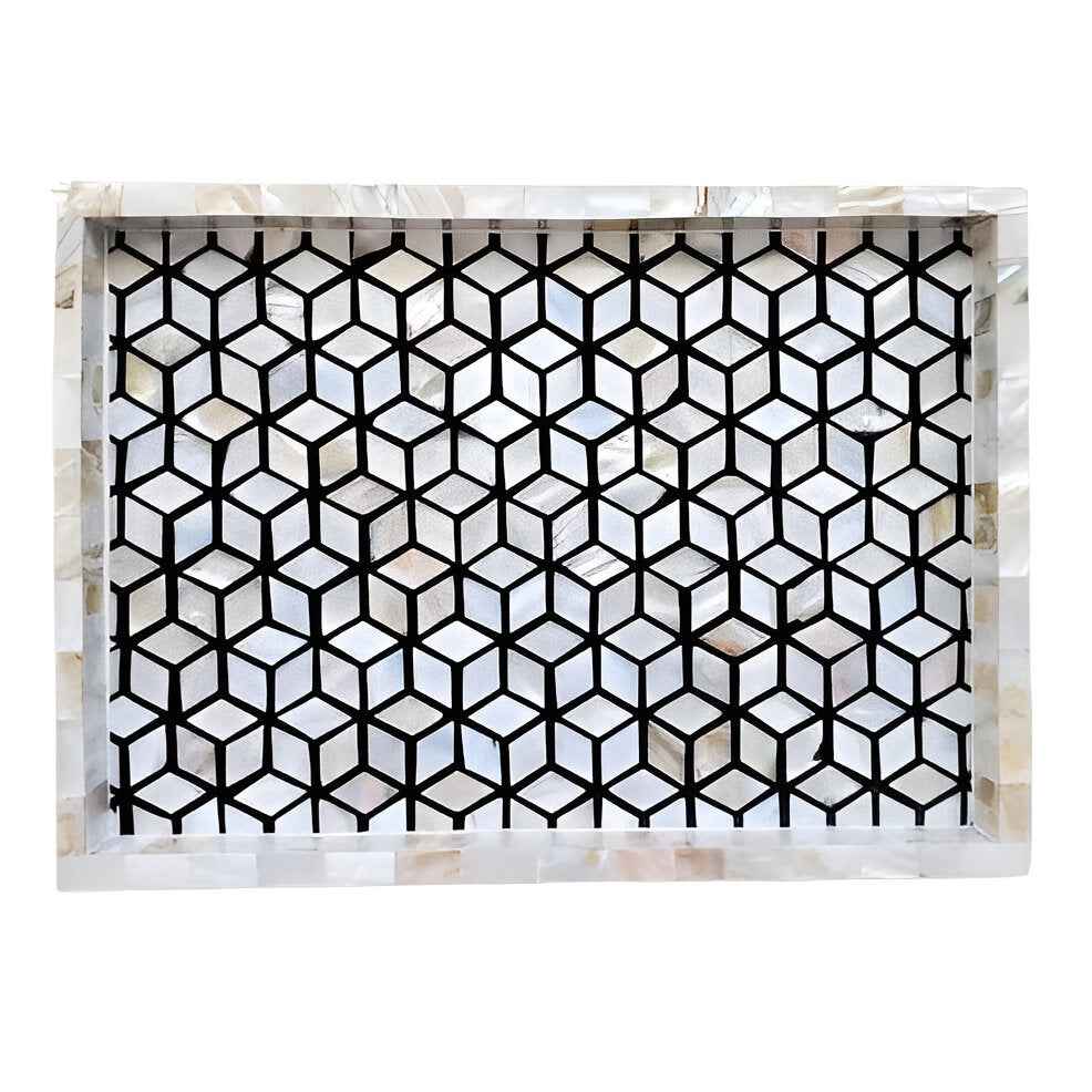 Mother of pearl inlay Rectangle Honey comb pettern serving tray