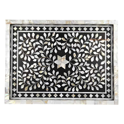 Mother of pearl inlay Rectangle  Serving Tray Black