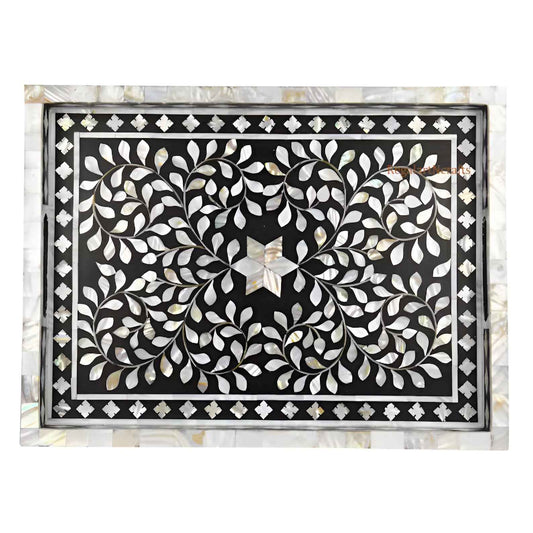 Mother of pearl inlay Rectangle  Serving Tray Black