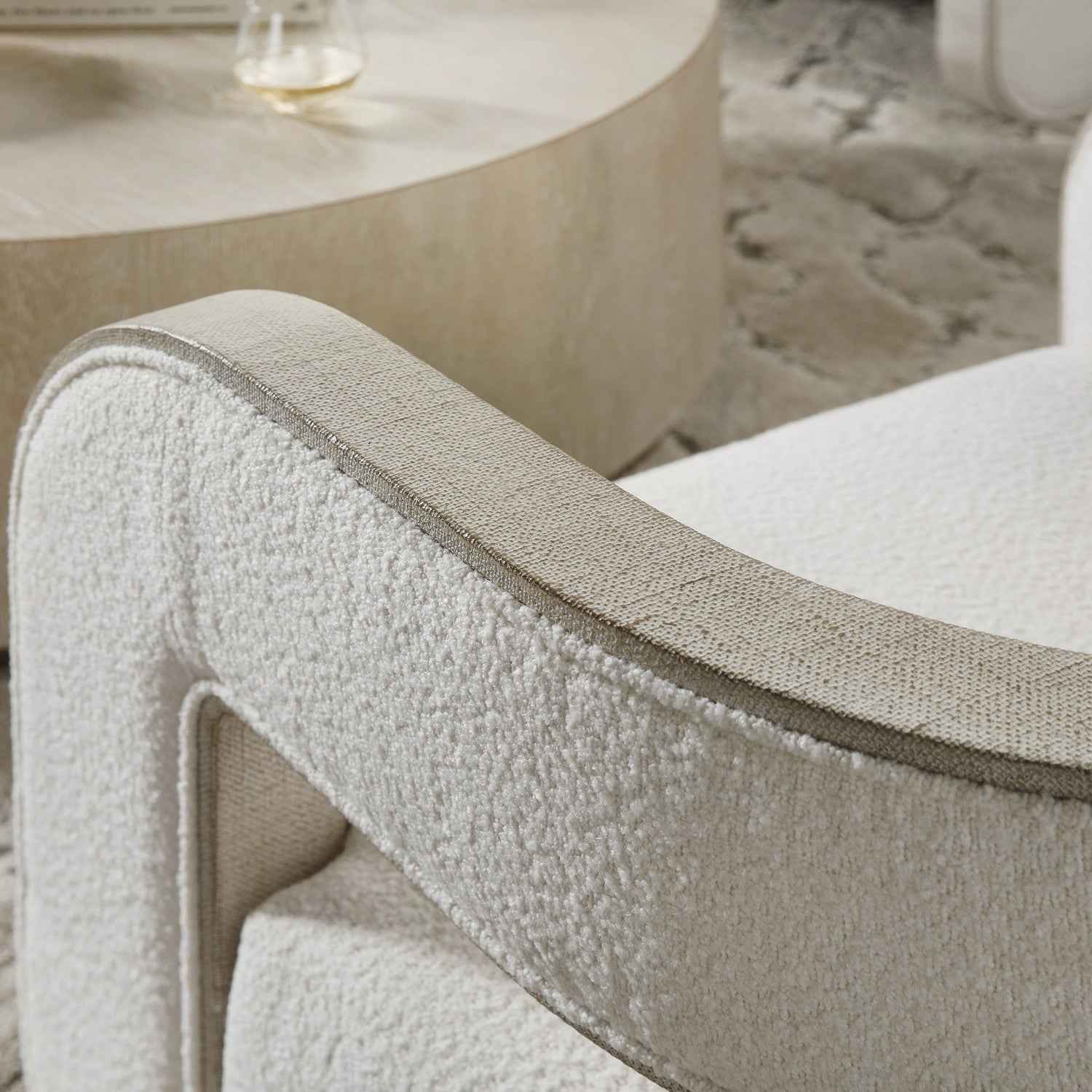 PLUSH PEARL BURLAP TRIMMED ACCENT CHAIR