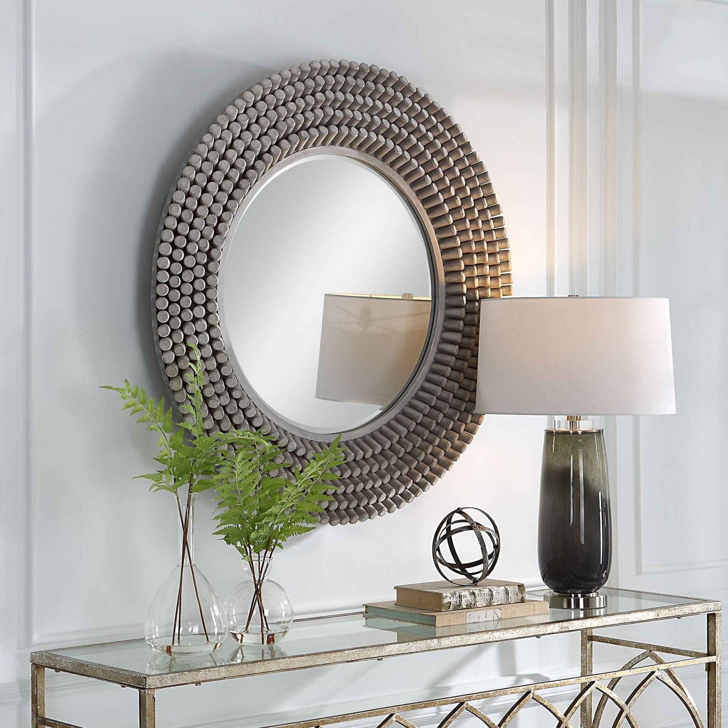 PORTSIDE GREY DRIFTWOOD ROUND MIRROR