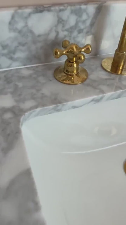 Widespread 3-Hole Solid Unlacquered Brass Faucet | Deck Mount Vanity Sink Faucet | Antique Brass Bathroom Tap – HANSA HANDICRAFT