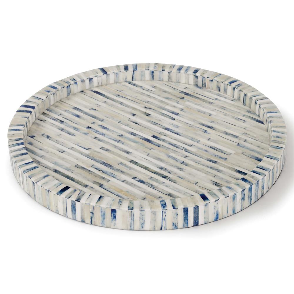 Handmade Bone Inlay Serving Tray Round Stripe Pattern Home Decorative Kitchen Wood Tray