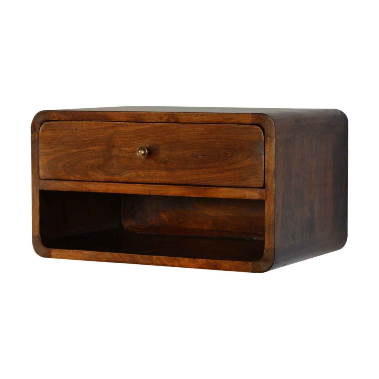 CURVED WALL-MOUNTED SIDE TABLE | CHESTNUT | 1 DRAWER - 1 SHELF