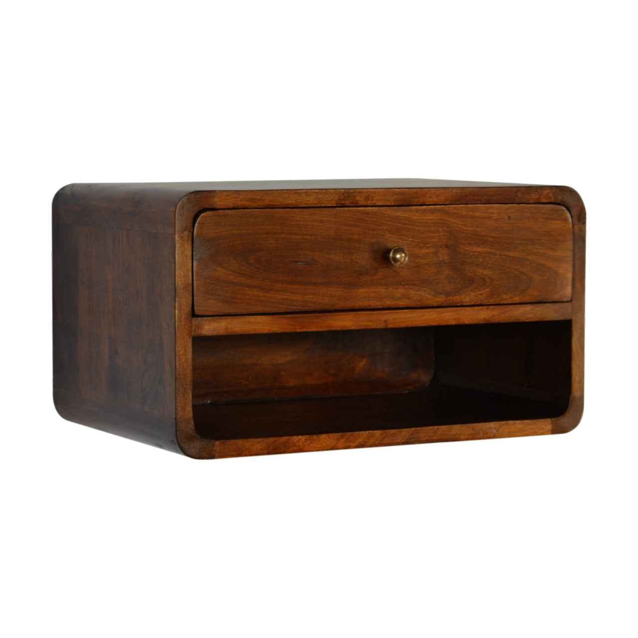 CURVED WALL-MOUNTED SIDE TABLE | CHESTNUT | 1 DRAWER - 1 SHELF
