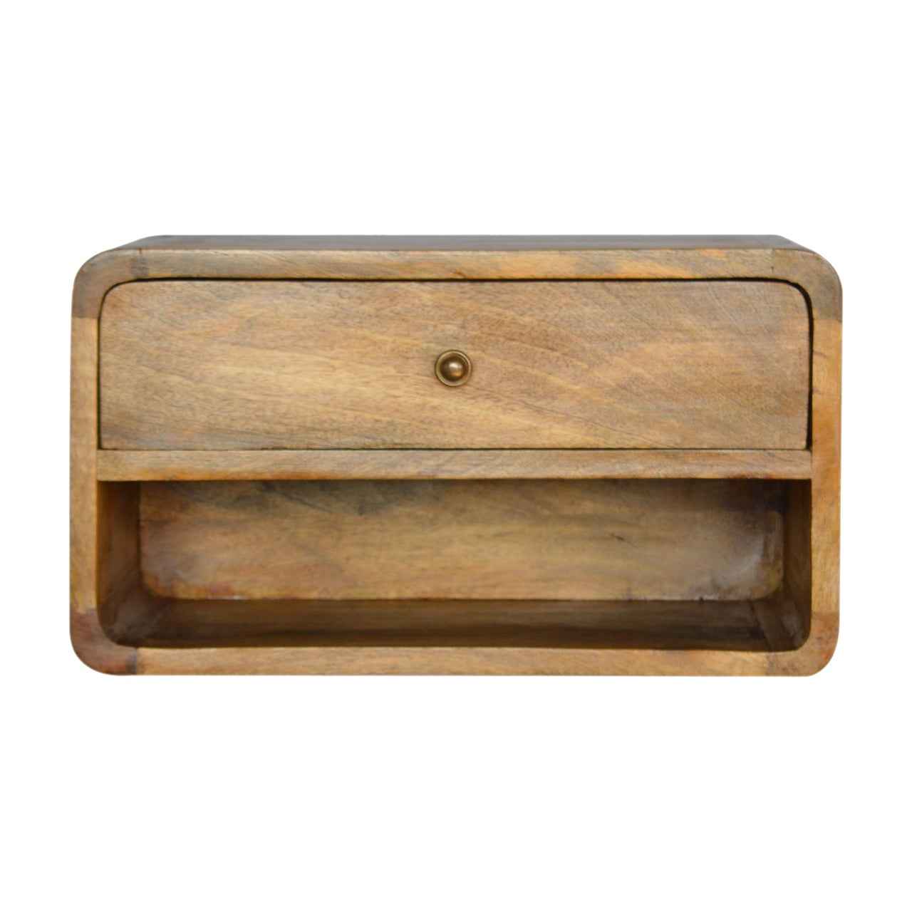 CURVED WALL-MOUNTED SIDE TABLE | NATURAL | 1 DRAWER - 1 SHELF