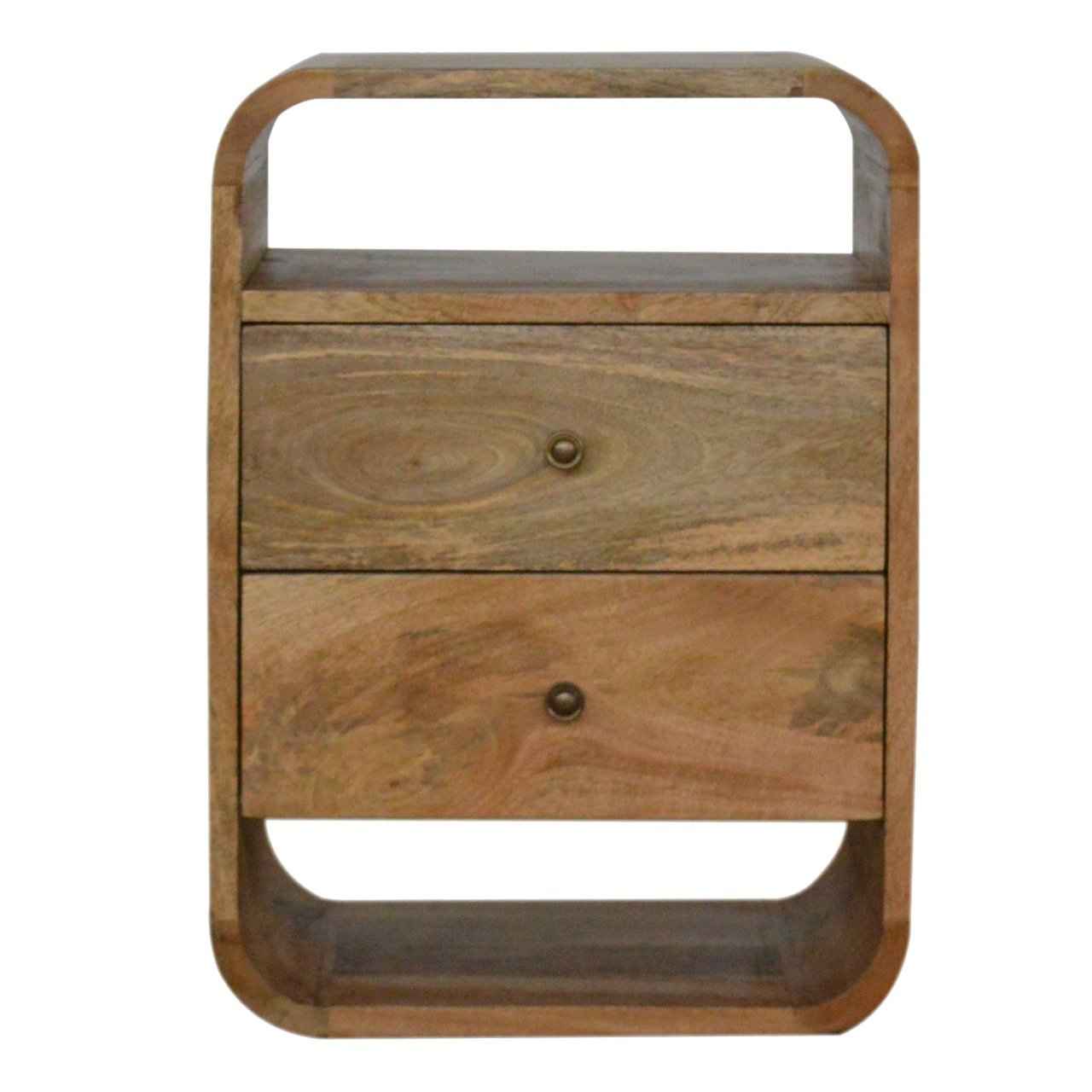 CURVED SIDE TABLE | NATURAL | 2 DRAWERS - OPEN SHELF