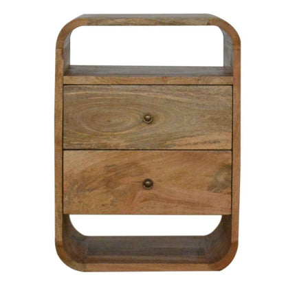 CURVED SIDE TABLE | NATURAL | 2 DRAWERS - OPEN SHELF