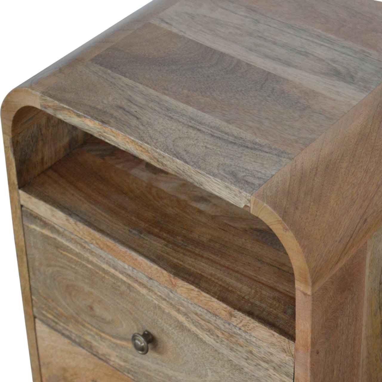 CURVED SIDE TABLE | NATURAL | 2 DRAWERS - OPEN SHELF