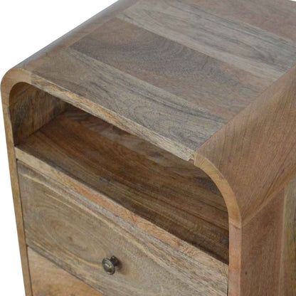 CURVED SIDE TABLE | NATURAL | 2 DRAWERS - OPEN SHELF