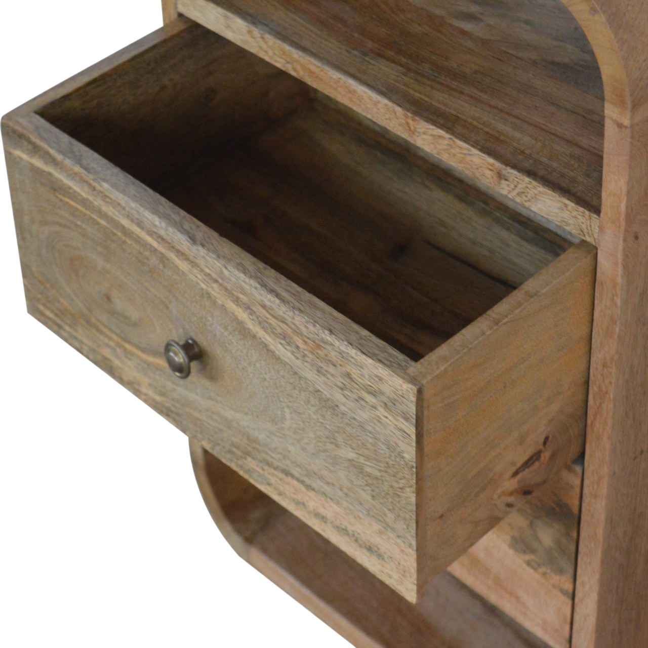 CURVED SIDE TABLE | NATURAL | 2 DRAWERS - OPEN SHELF