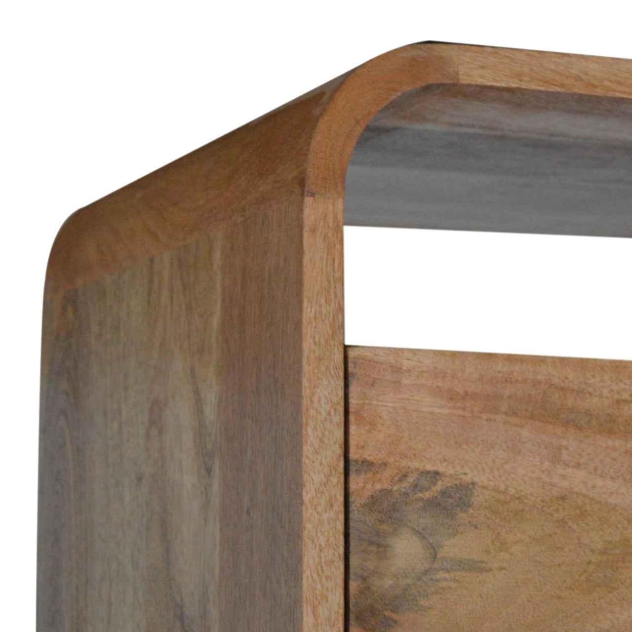 CURVED SIDE TABLE | NATURAL | 2 DRAWERS - OPEN SHELF