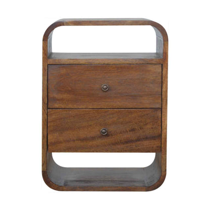 CURVED SIDE TABLE | CHESTNUT | 2 DRAWERS - OPEN SHELF