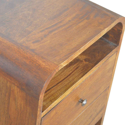 CURVED SIDE TABLE | NATURAL | 2 DRAWERS - OPEN SHELF