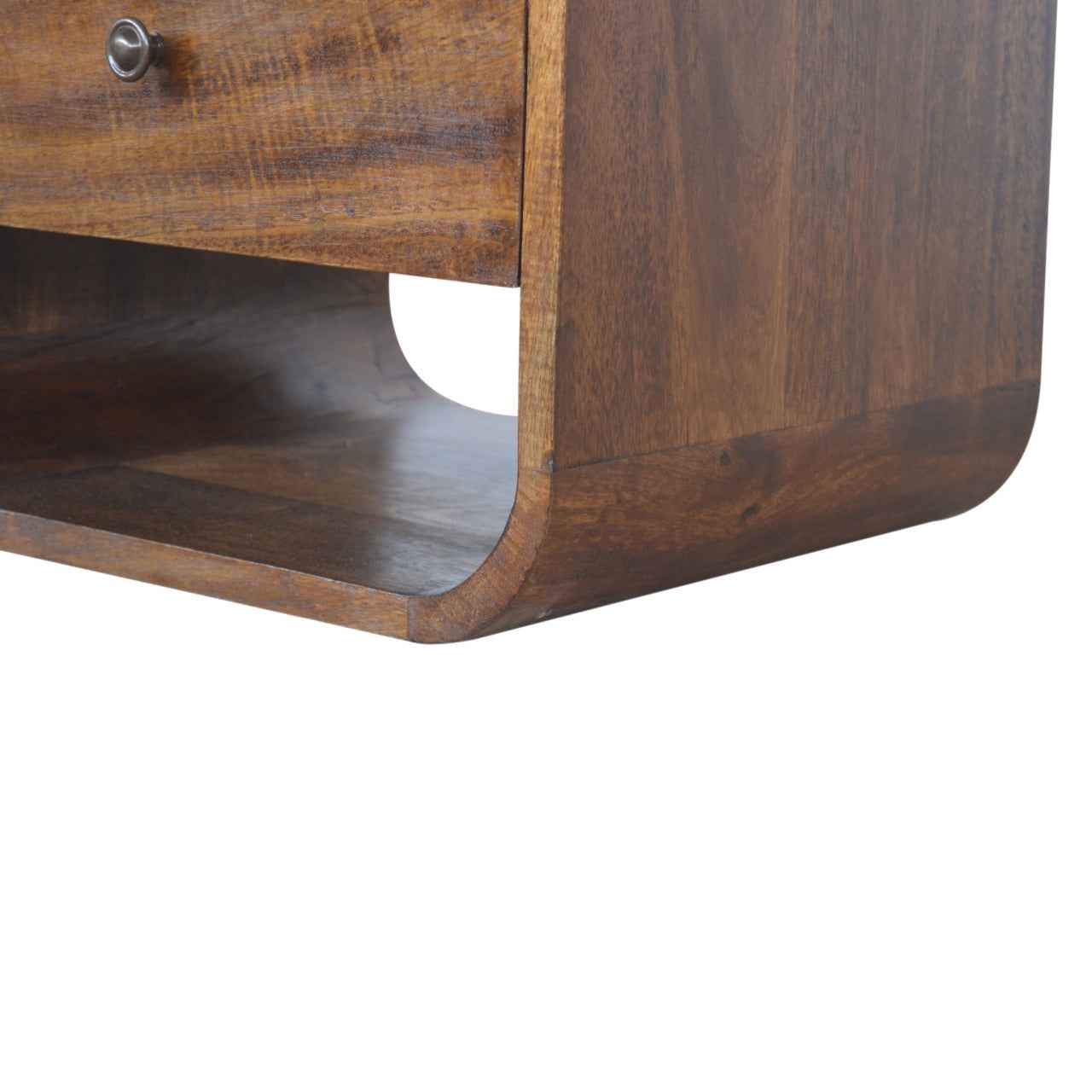 CURVED SIDE TABLE | CHESTNUT | 2 DRAWERS - OPEN SHELF