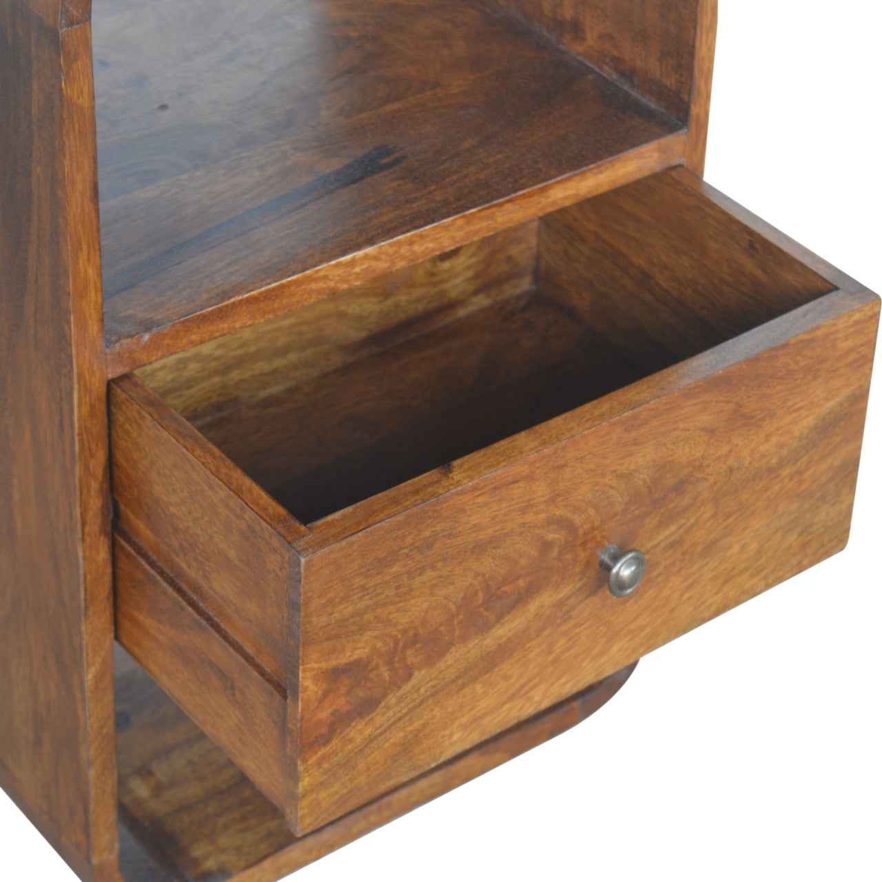 CURVED SIDE TABLE | CHESTNUT | 2 DRAWERS - OPEN SHELF