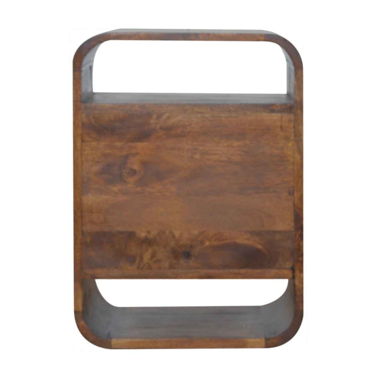 CURVED SIDE TABLE | CHESTNUT | 2 DRAWERS - OPEN SHELF