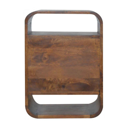 CURVED SIDE TABLE | CHESTNUT | 2 DRAWERS - OPEN SHELF