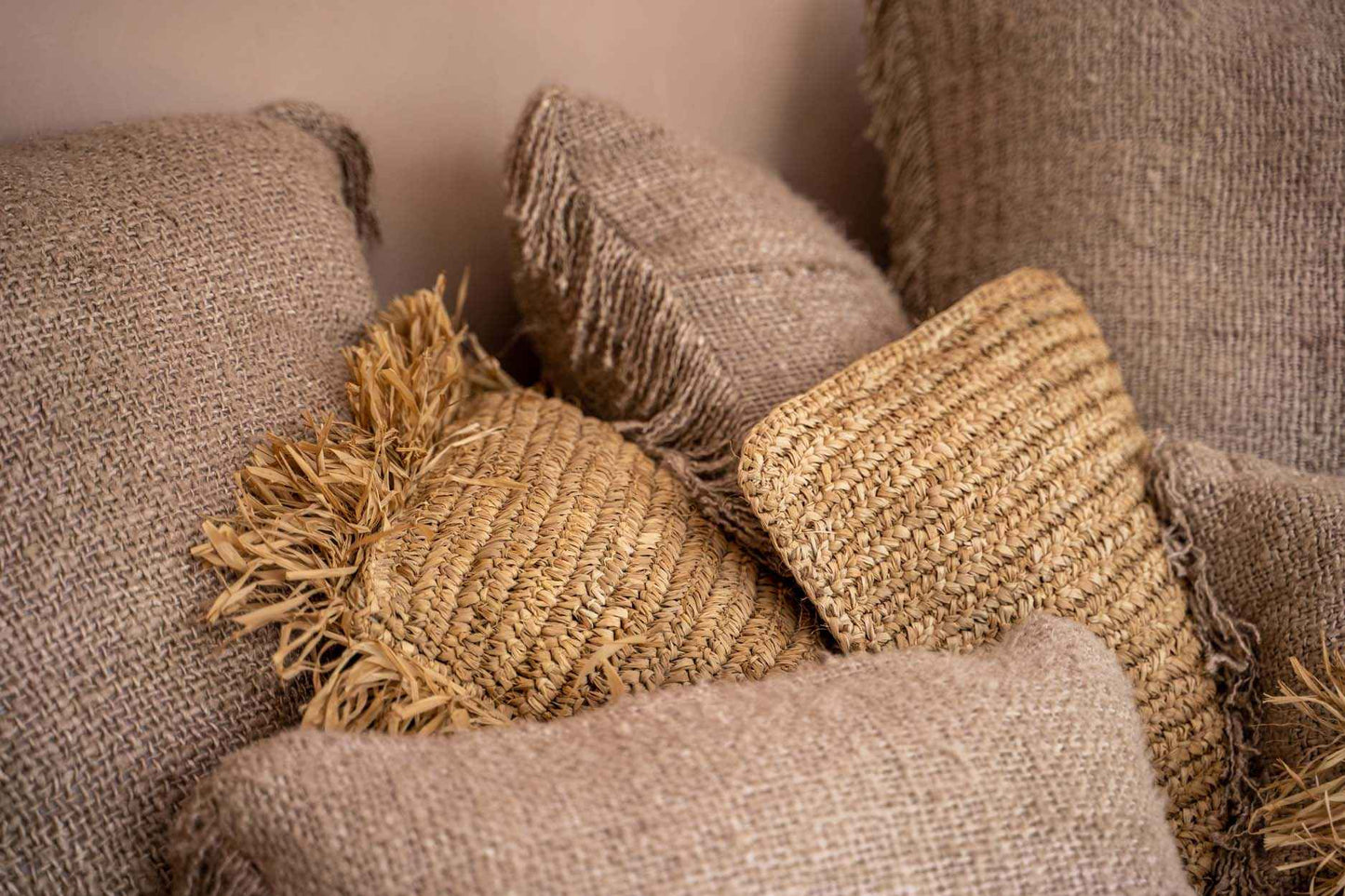 RAFFIA CUSHION COVER | SQUARE | NATURAL | 60 x 60 CM