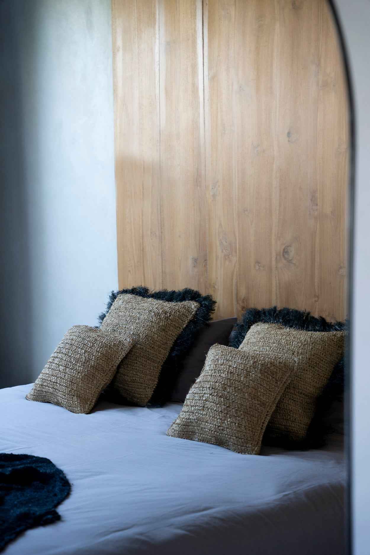 RAFFIA CUSHION COVER | SQUARE | NATURAL+BLACK | 60 x 60 CM