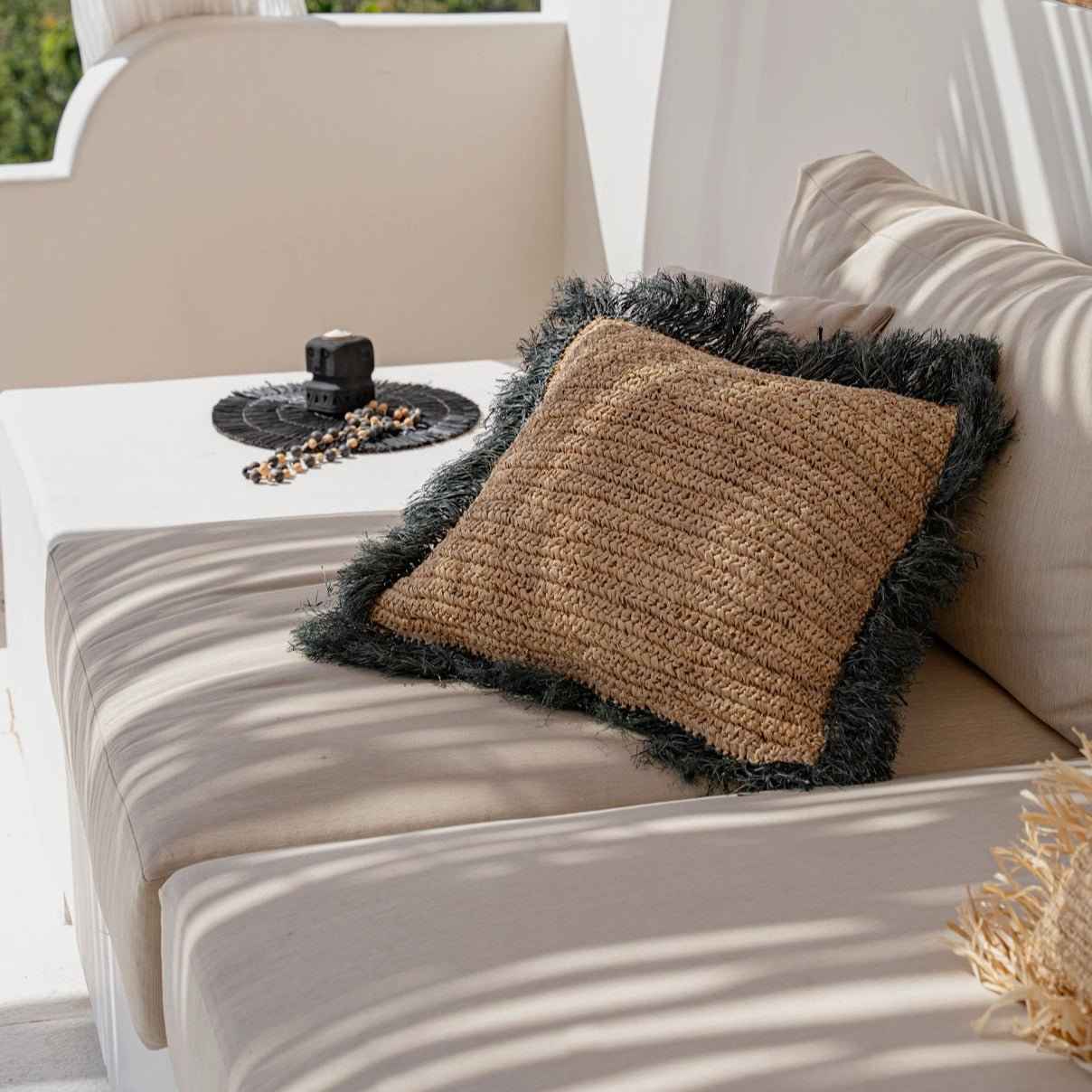 RAFFIA CUSHION COVER | SQUARE | NATURAL+BLACK | 60 x 60 CM
