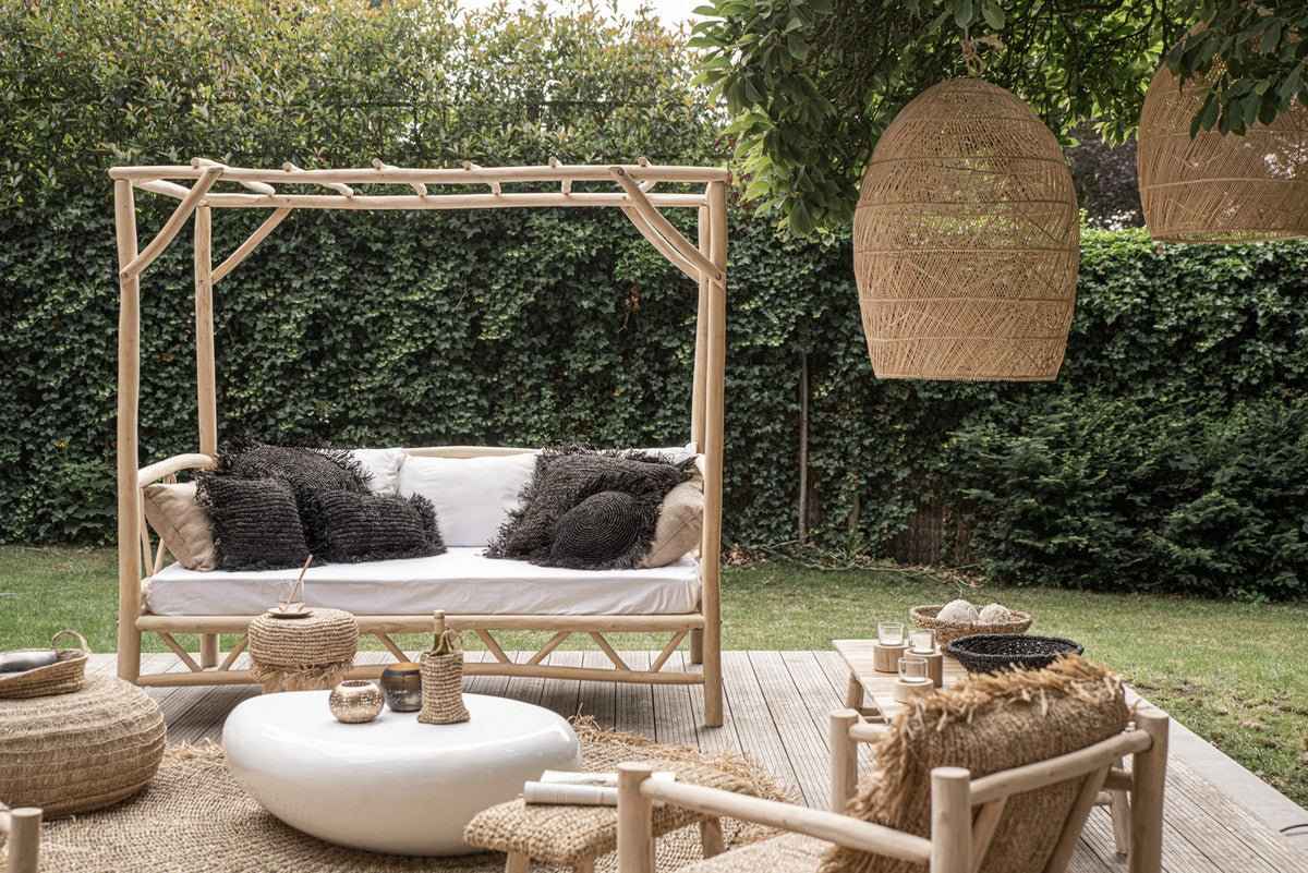 RAFFIA CUSHION ROUND / BLACK