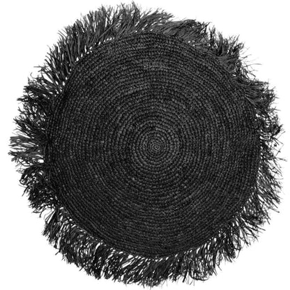 RAFFIA CUSHION ROUND / BLACK
