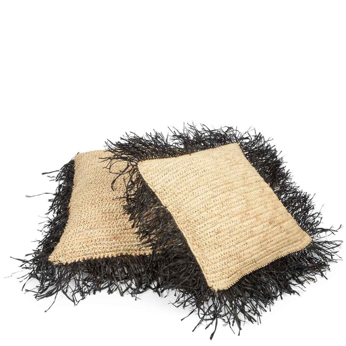 RAFFIA CUSHION SQUARE / BLACK+NATURAL