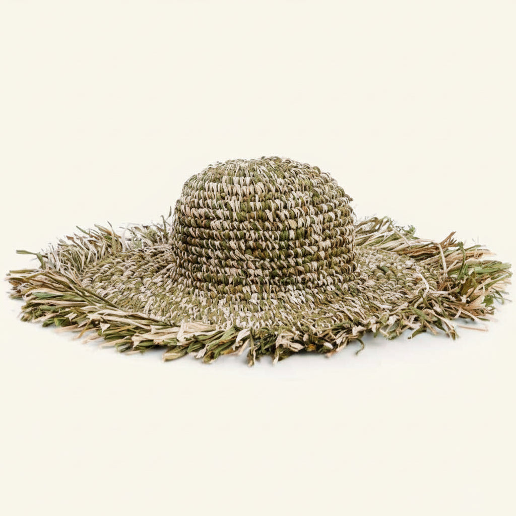 RAFFIA FIESTA HAT | GREEN + NATURAL