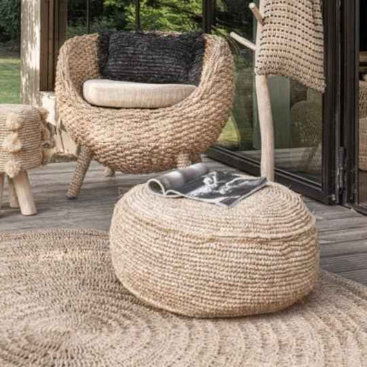 RAFFIA FLORES POUF + COFFEE TABLE | NATURAL